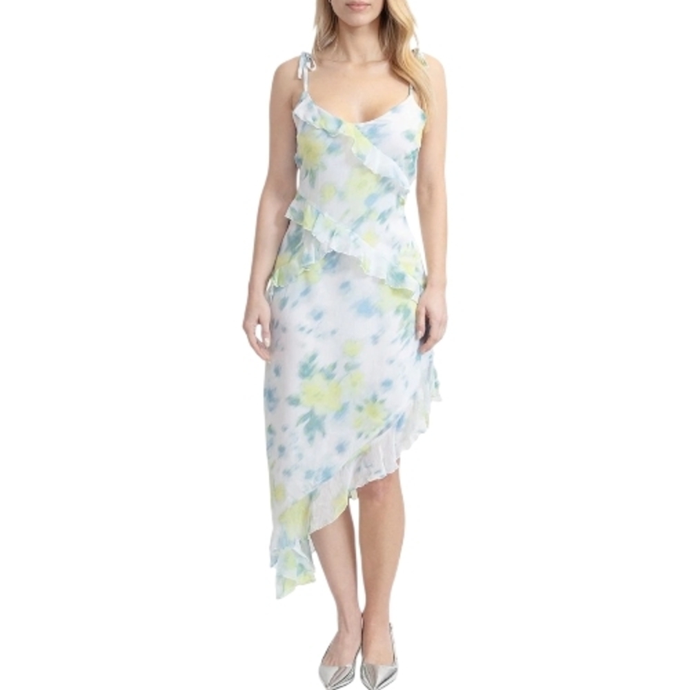 Steve Madden Floral Asymmetrical Ruffle Midi Dress - Pastel Size XL Juniors NWT